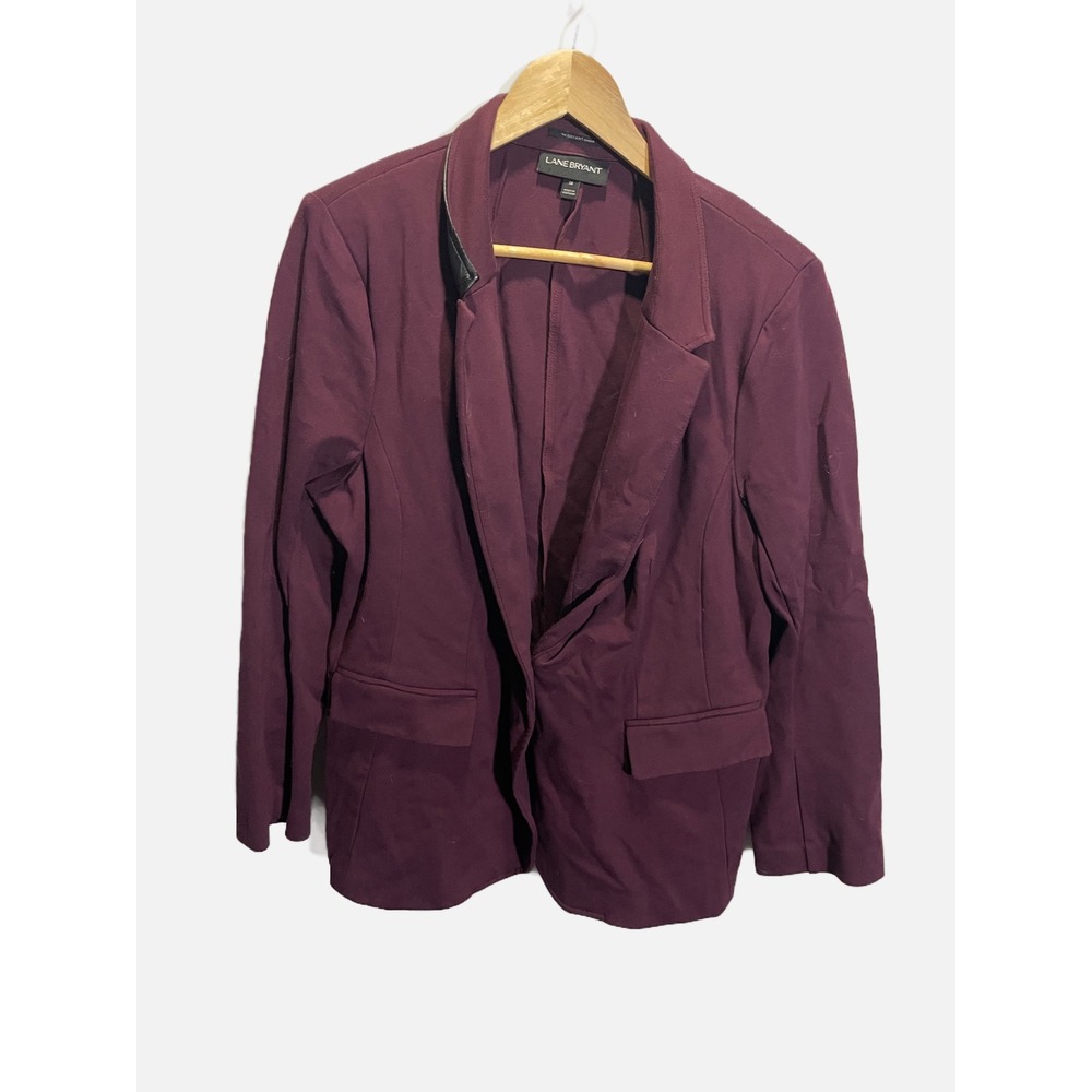 Lane Bryant The Bryant Blazer Plum Burgundy Faux Leather Trim Open Front Size 18